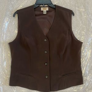 TALBOTS BROWN FAUX SUEDE V- NECK VEST, IN SIZE MEDIUM FULLY LINED